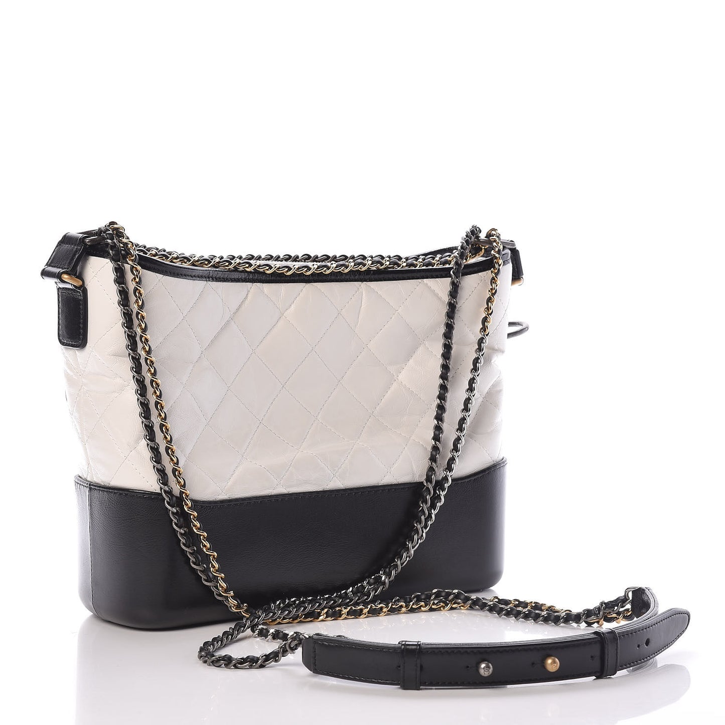 Aged Calfskin Quilted Medium Gabrielle Hobo Black White
