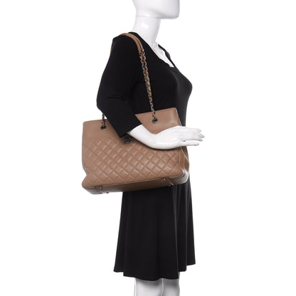 Chanel Grained Calfskin Quilted Large Zipped Shopping Tote Taupe 2 of 13
