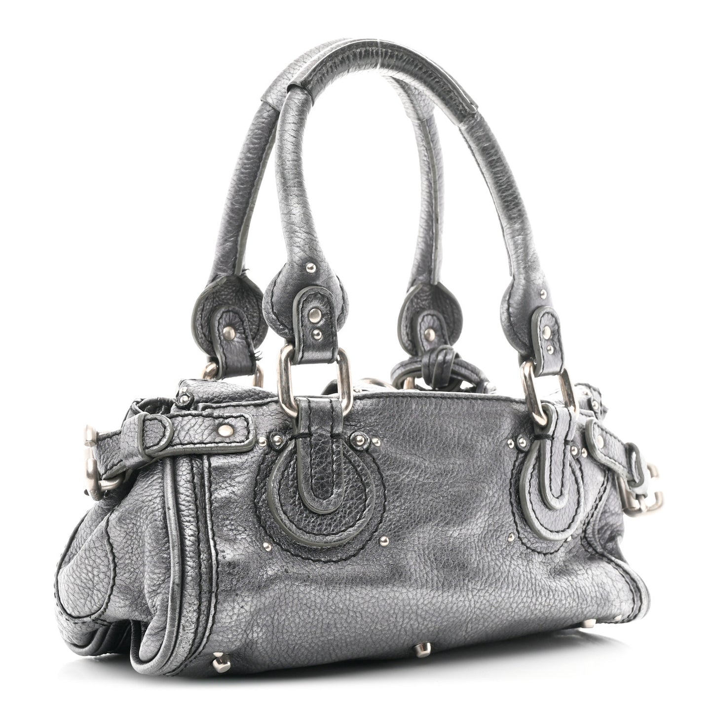 Metallic Calfskin Medium Paddington Satchel Grey