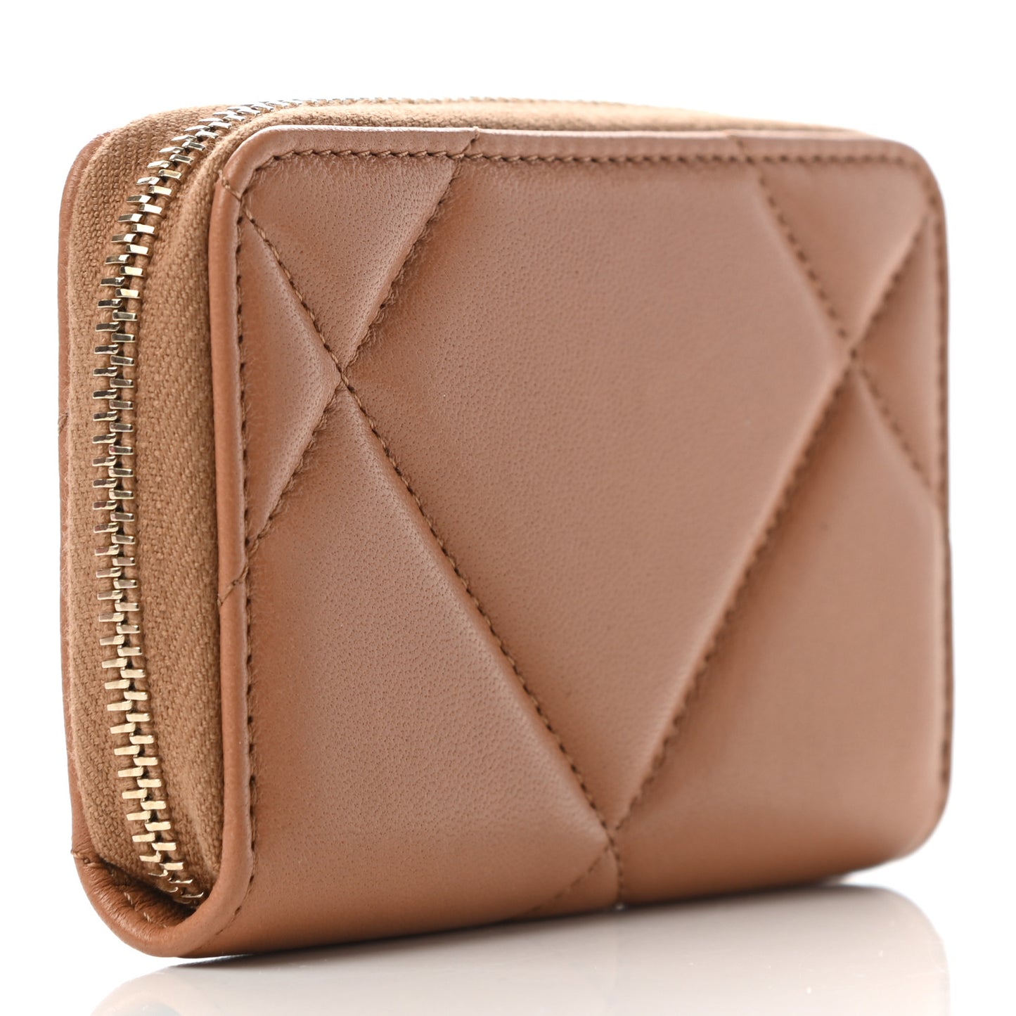 Lambskin Quilted Chanel 19 Zip Around Coin Purse Wallet Brown