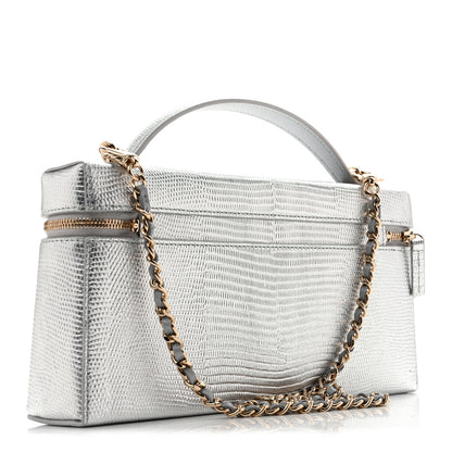 Chanel Lizard Embossed Top Handle Slim Vanity With Chain Silver 3 of 14