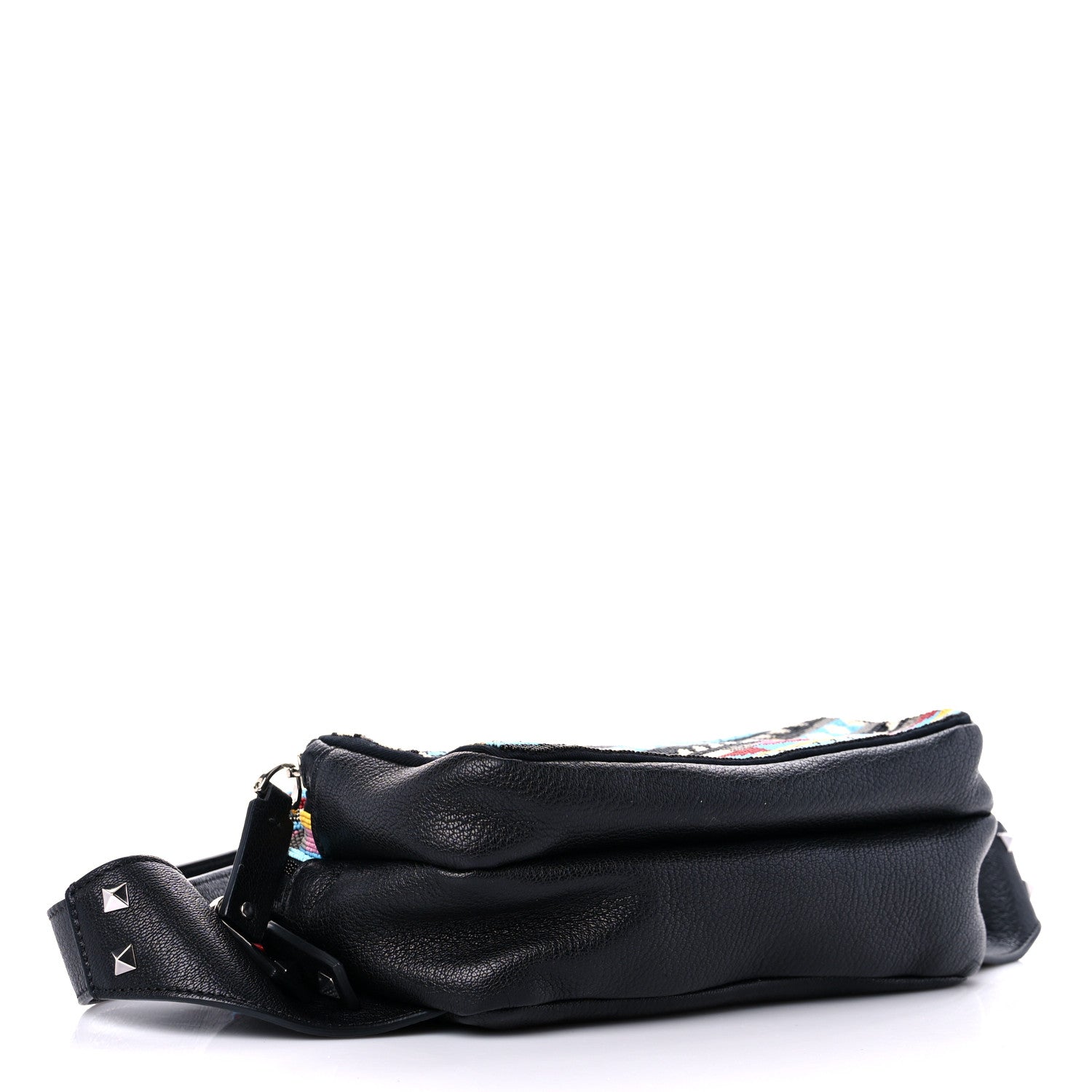 Valentino Garavani Pebbled Calfskin Beaded Rockstud Belt Bag Black 4 of 12