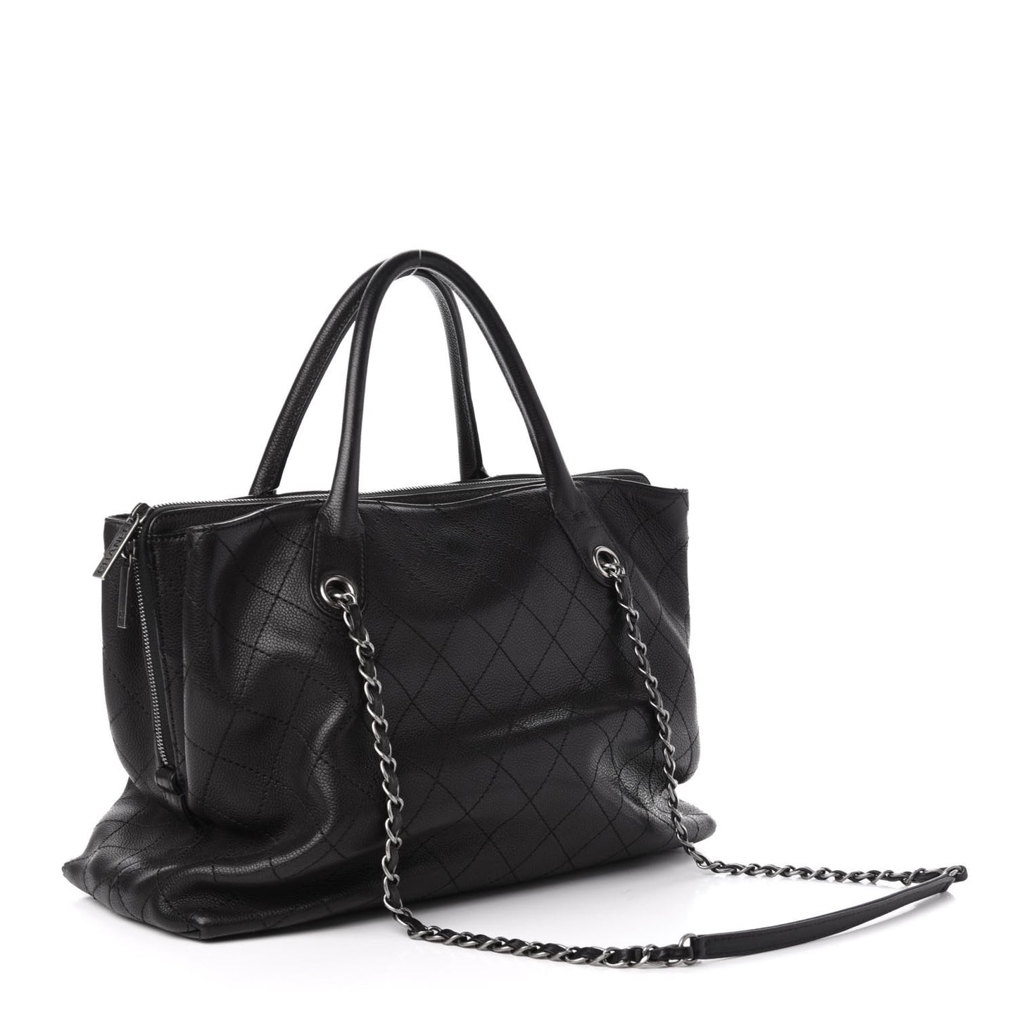 Grained Vegetal Calfskin Urban Shopping Tote Black