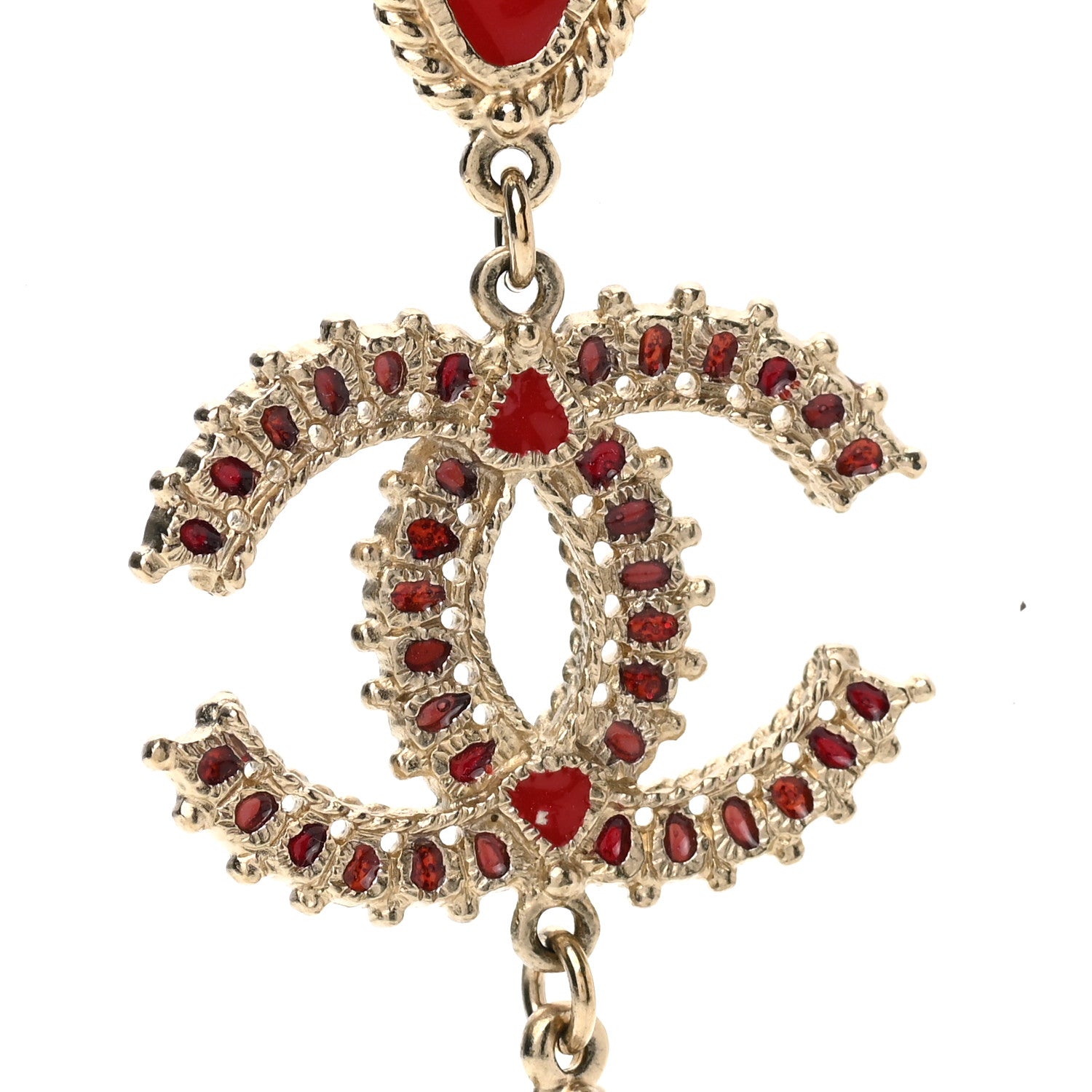 Chanel Pearl Gripoix CC Long Strand Necklace Gold Red 4 of 6
