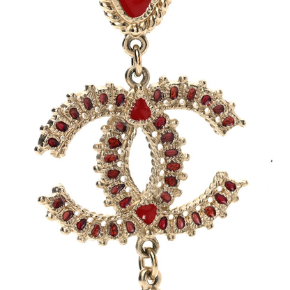 Chanel Pearl Gripoix CC Long Strand Necklace Gold Red 4 of 6