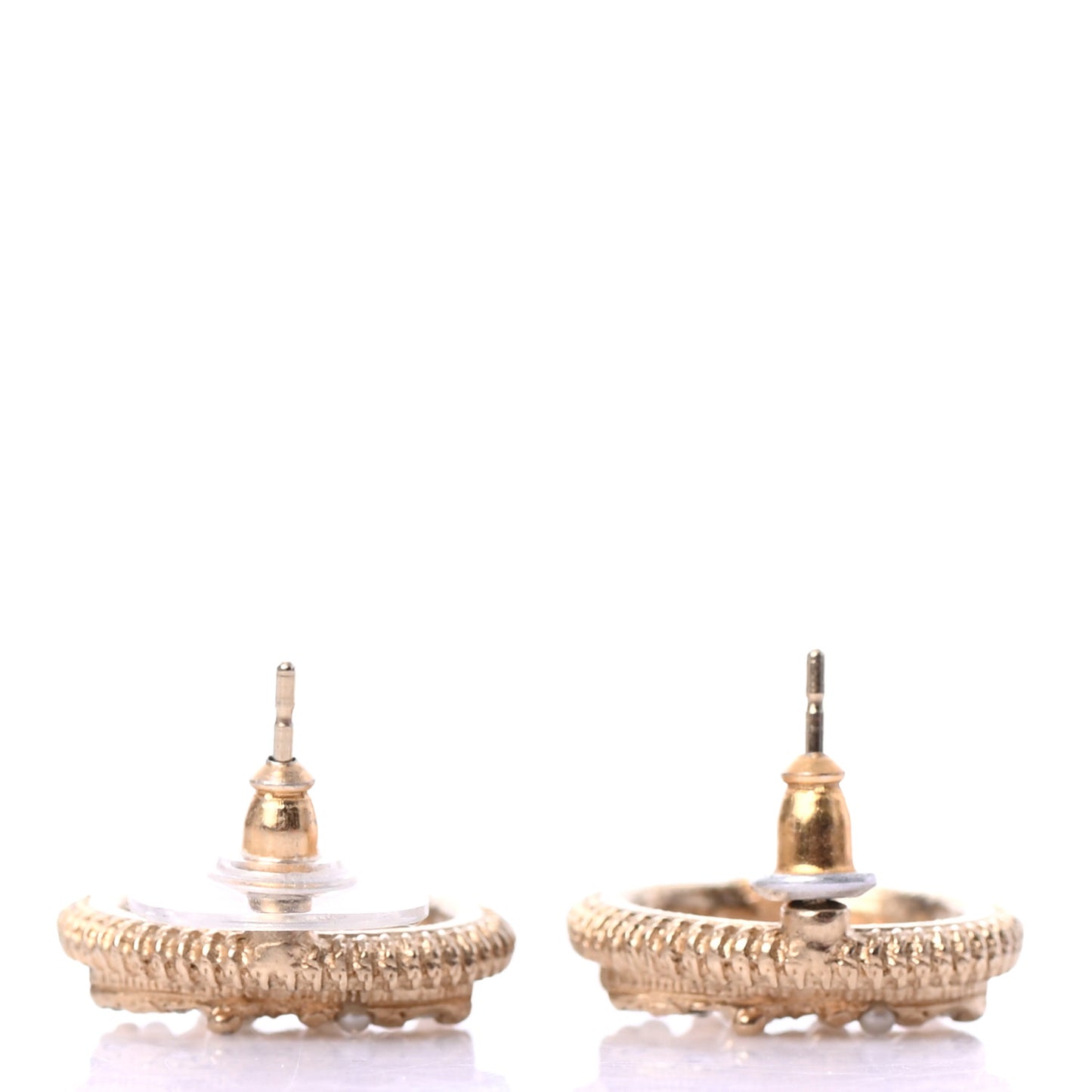 Pearl Crystal CC Round Earrings Gold