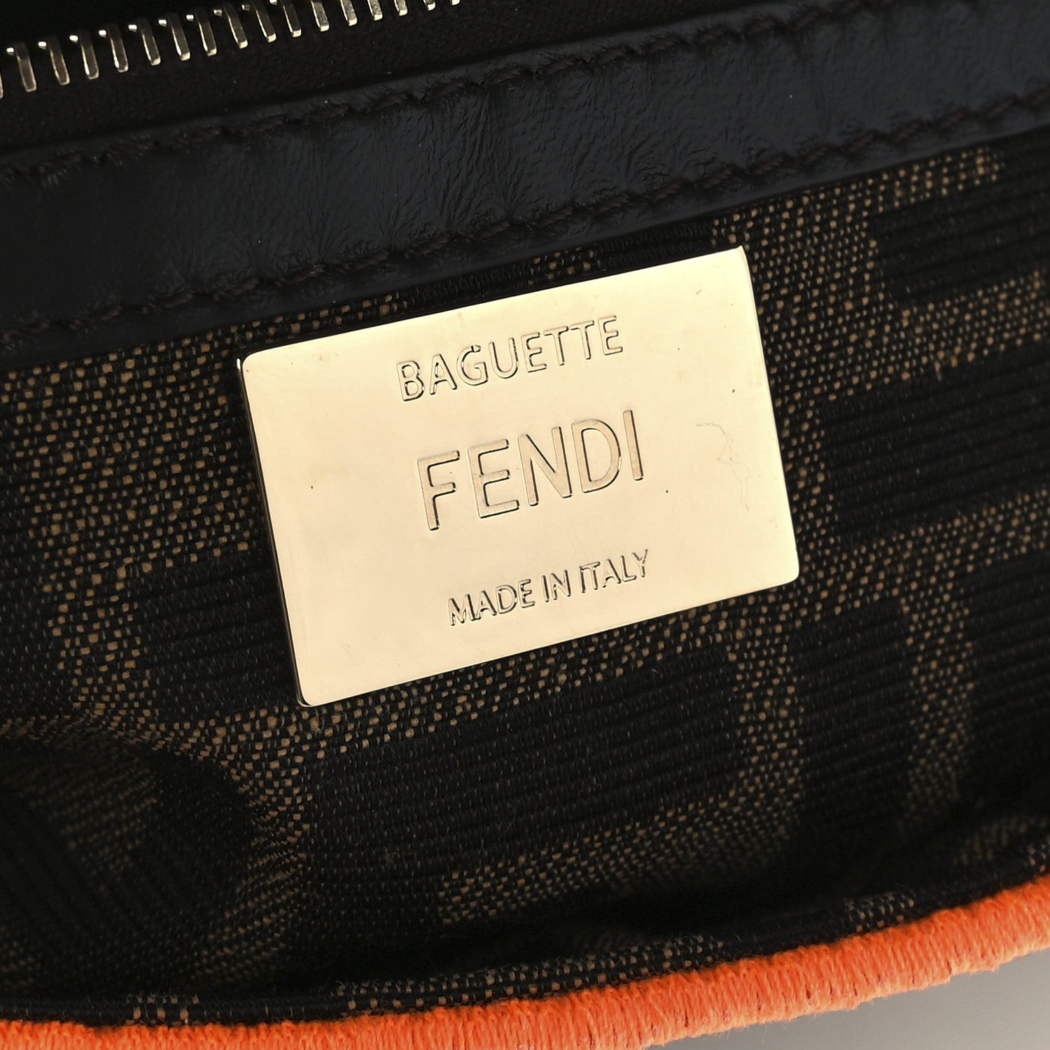 Fendi Fabric Jacquard FF 1974 Plant Embroidered Baguette Tobacco Moro Orange 6 of 14