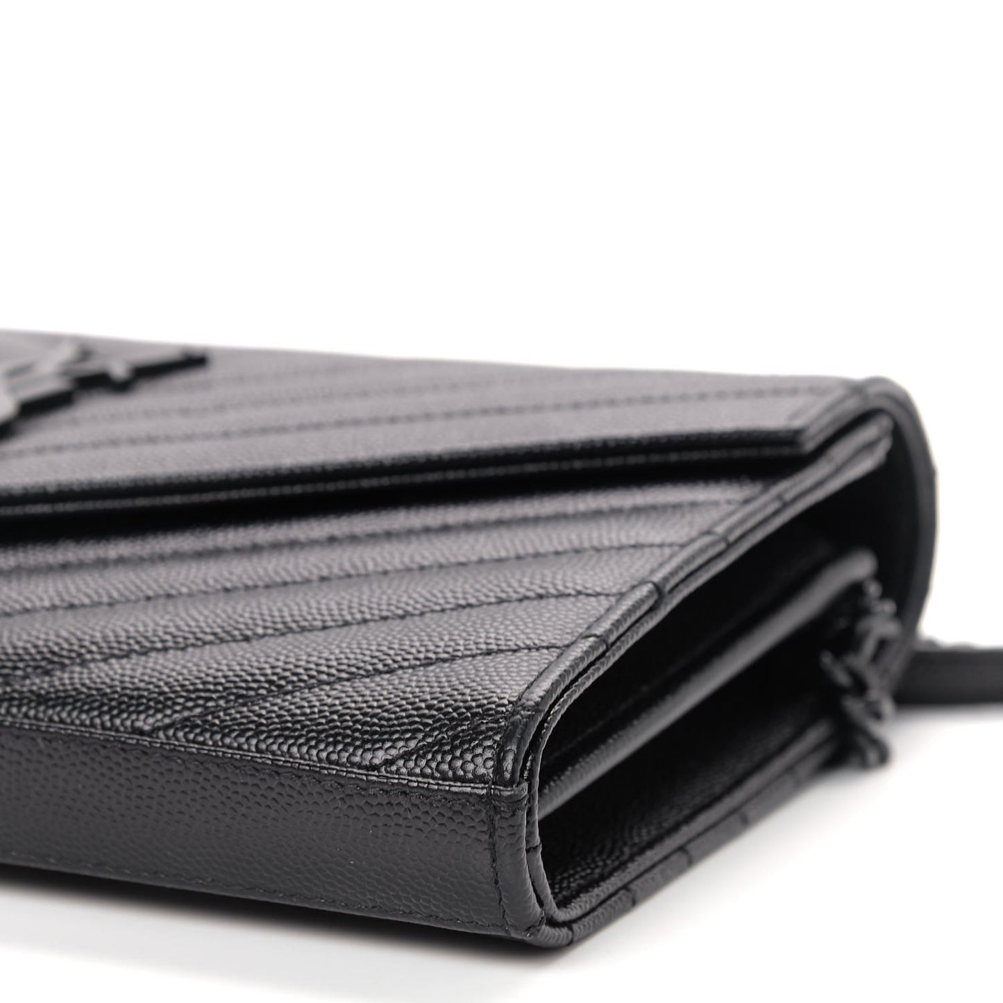 Grain De Poudre Matelasse Chevron Monogram Chain Wallet Black