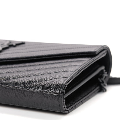 Saint Laurent Grain De Poudre Matelasse Chevron Monogram Chain Wallet Black 6 of 7