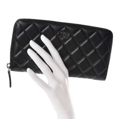 Chanel Lambskin Quilted Large Gusset Zip Around Wallet Black 2 of 9