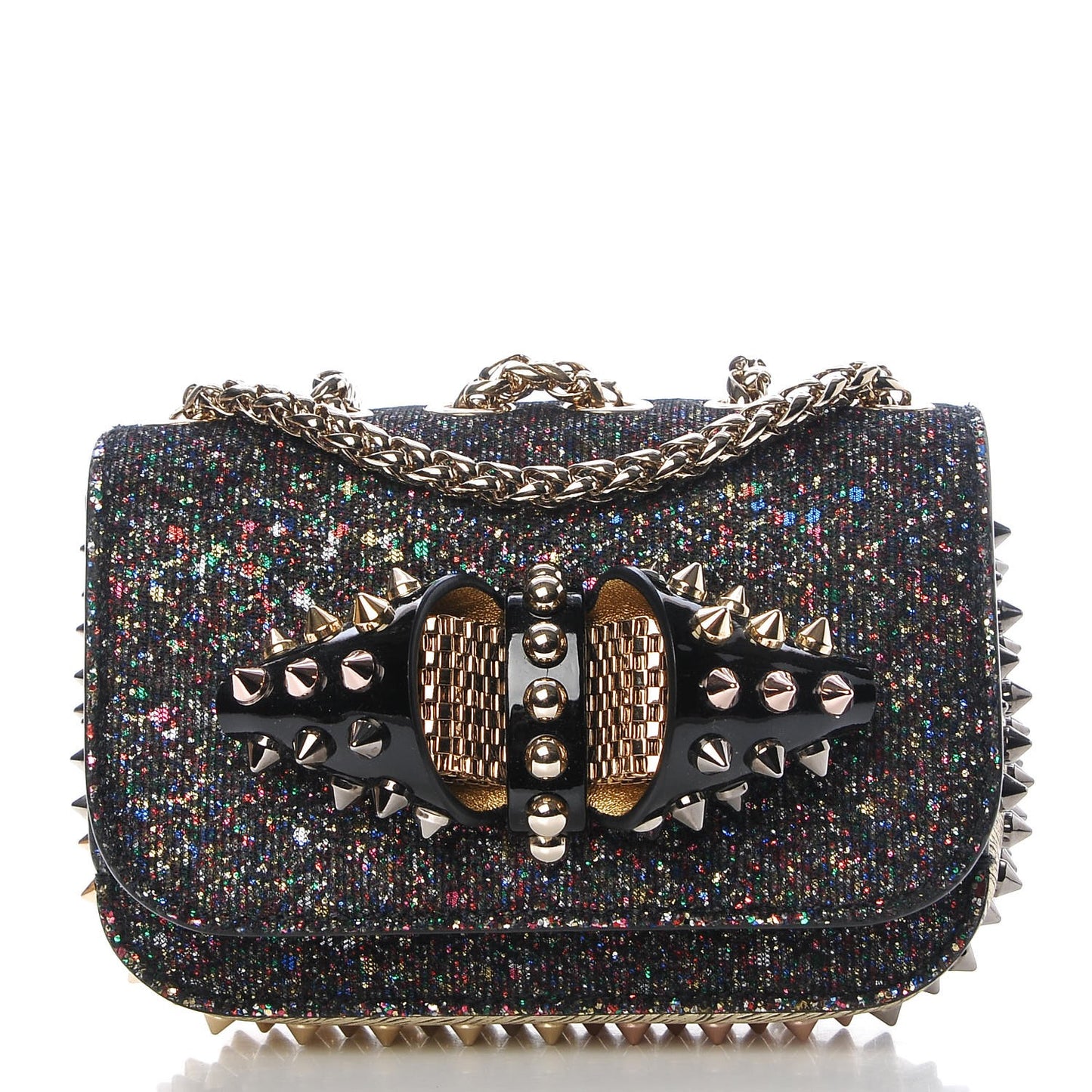 Glitter Calfskin Spikes Sweety Charity NV Crossbody Gold