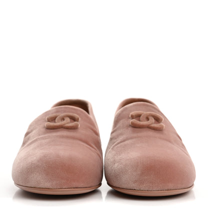 Chanel Velvet CC Moccasin Loafers 37 Light Pink 3 of 10