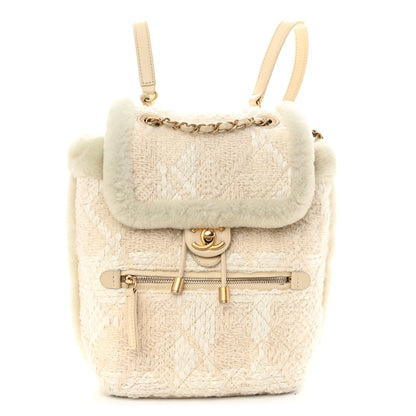 Chanel Tweed Shearling Quilted CC Backpack White 1 of 11