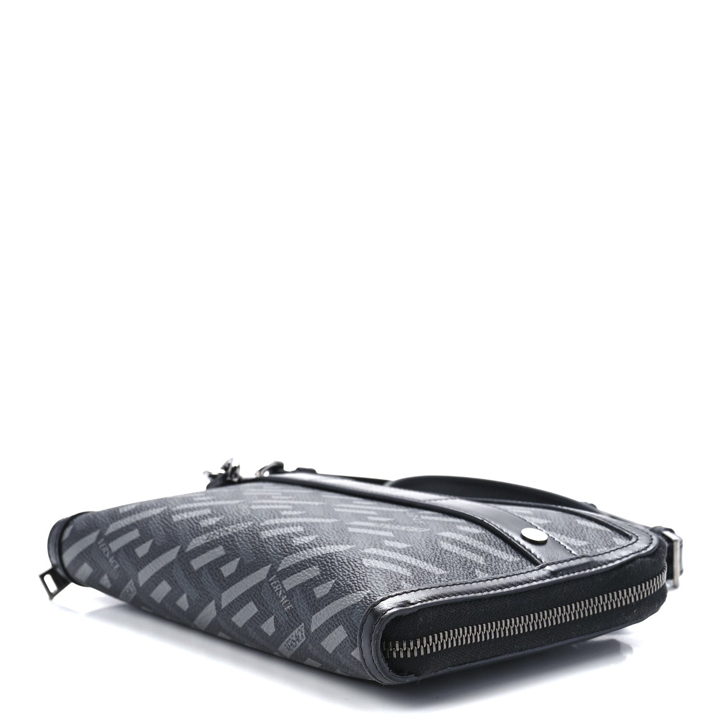 Versace Coated Canvas La Greca Signature Clutch Black Gray 8 of 10