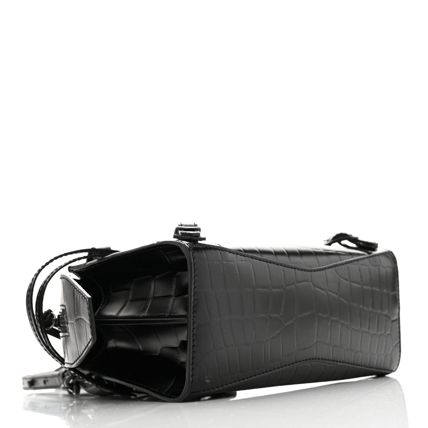 Semi Shiny Calfskin Crocodile Embossed Neo Classic Black Hardware Mini City Black