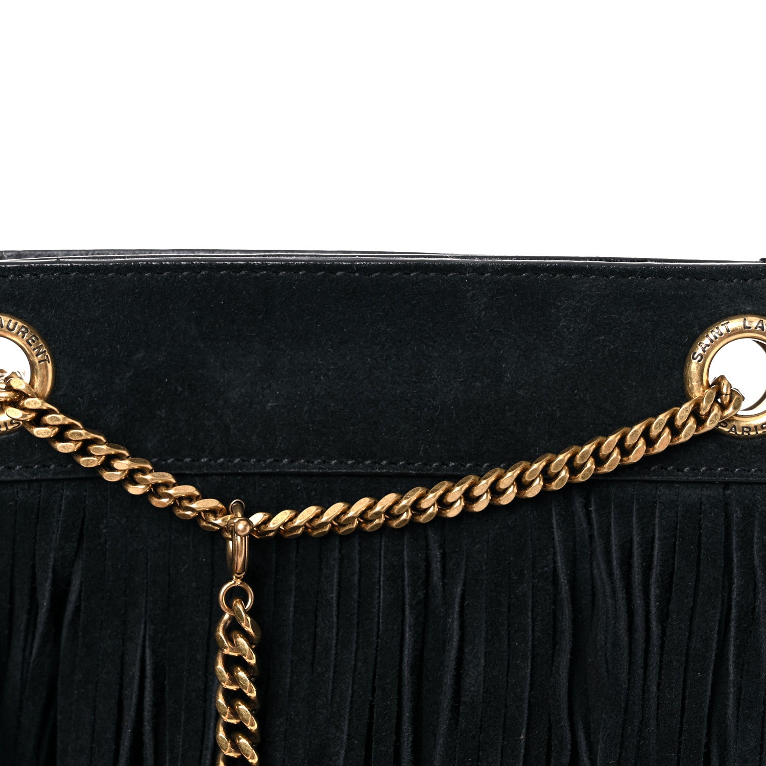 Saint Laurent Suede Calfskin Small Grace Fringed Hobo Bag Rope Black 8 of 10