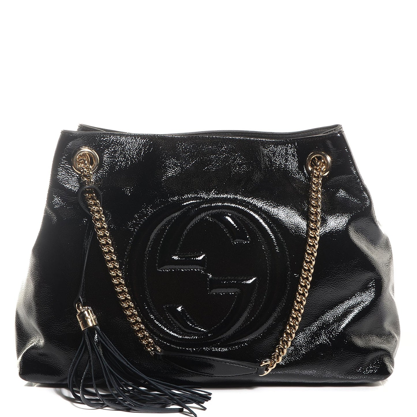 Patent Medium Soho Chain Shoulder Bag Black