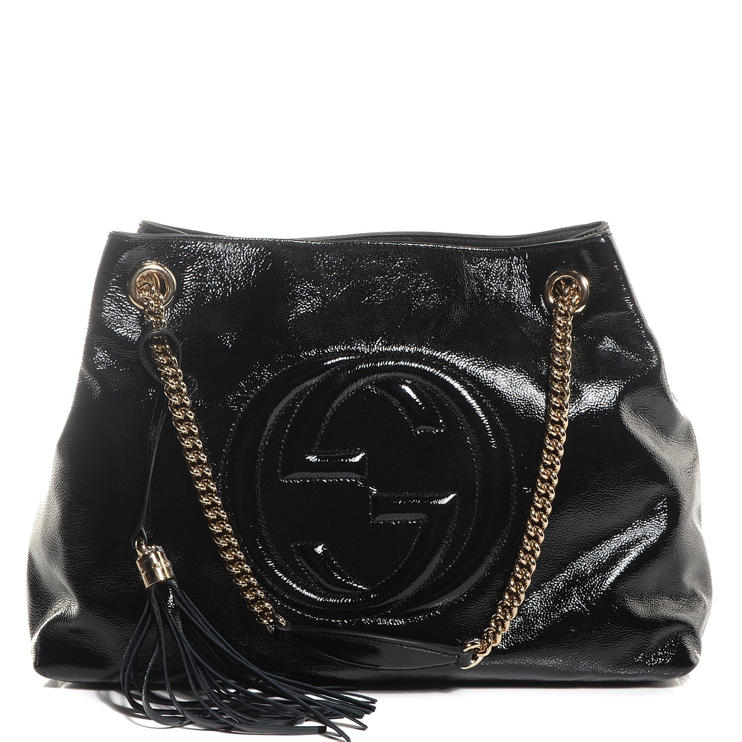 Gucci Patent Medium Soho Chain Shoulder Bag Black 1 of 9