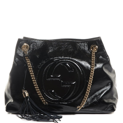 Gucci Patent Medium Soho Chain Shoulder Bag Black 1 of 9