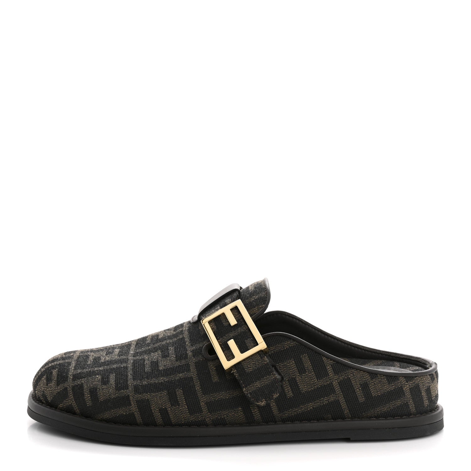 Fendi Fabric Jacquard Nappa FF Womens Sabot Mules 39 Tobacco Black 1 of 10