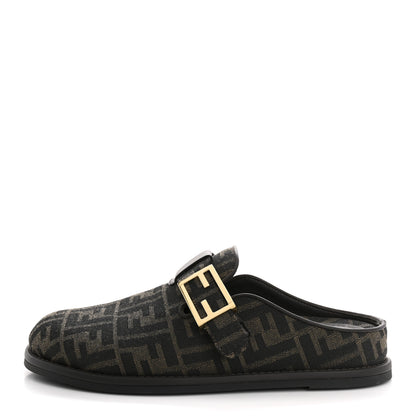 Fendi Fabric Jacquard Nappa FF Womens Sabot Mules 39 Tobacco Black 1 of 10