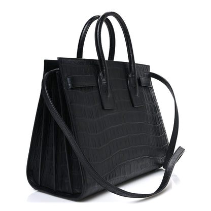 Saint Laurent Calfskin Crocodile Embossed Small Sac de Jour Black 3 of 10