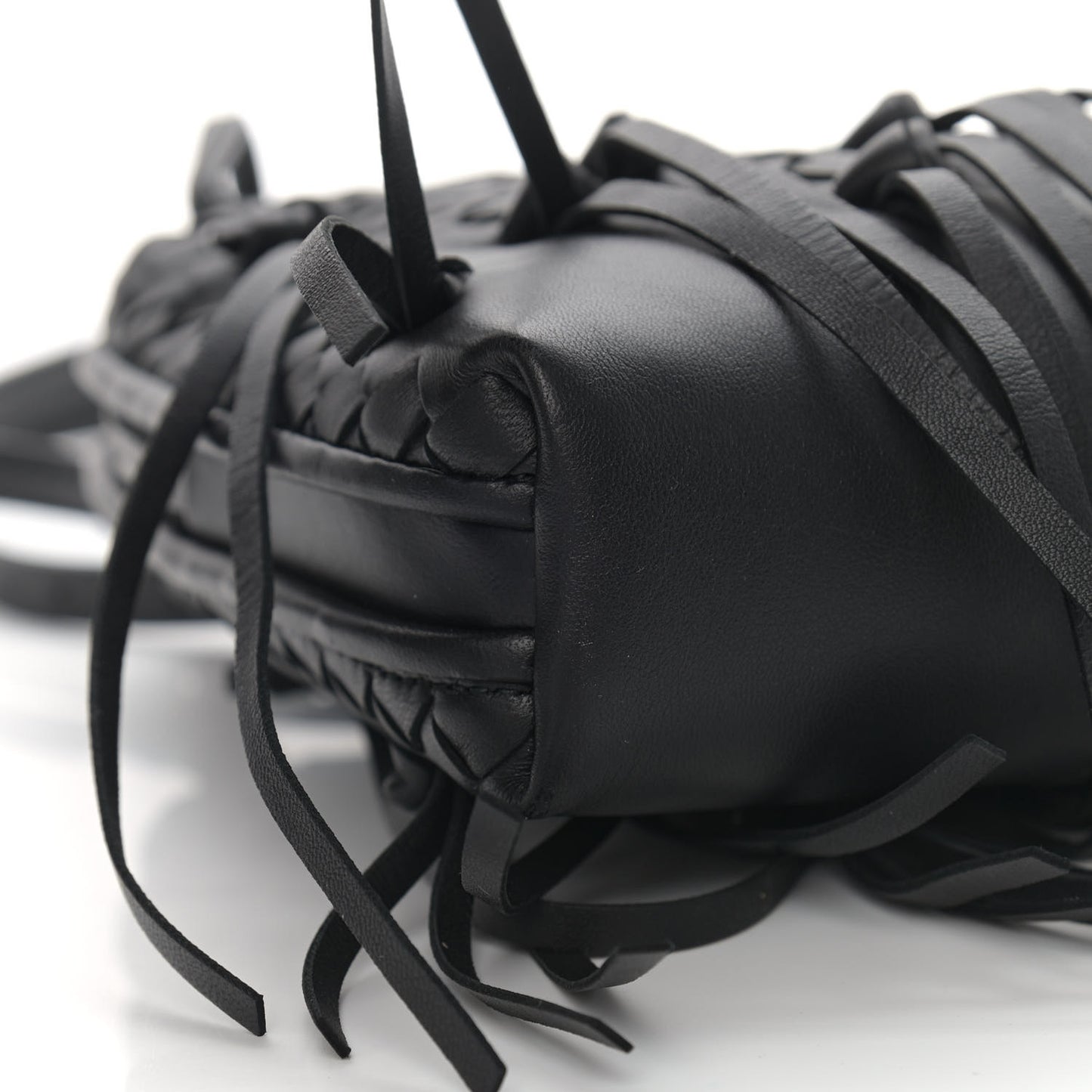 Nappa Intrecciato Fringe Nodini Crossbody Messenger Black