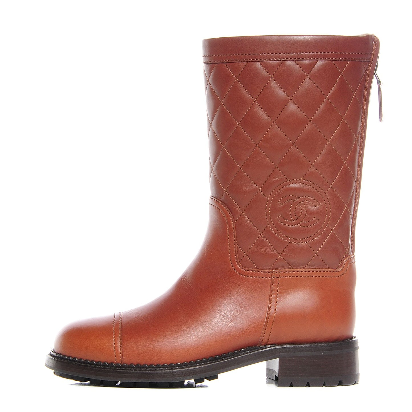 Leather Quilted Shearling Boots 36 Light Brown