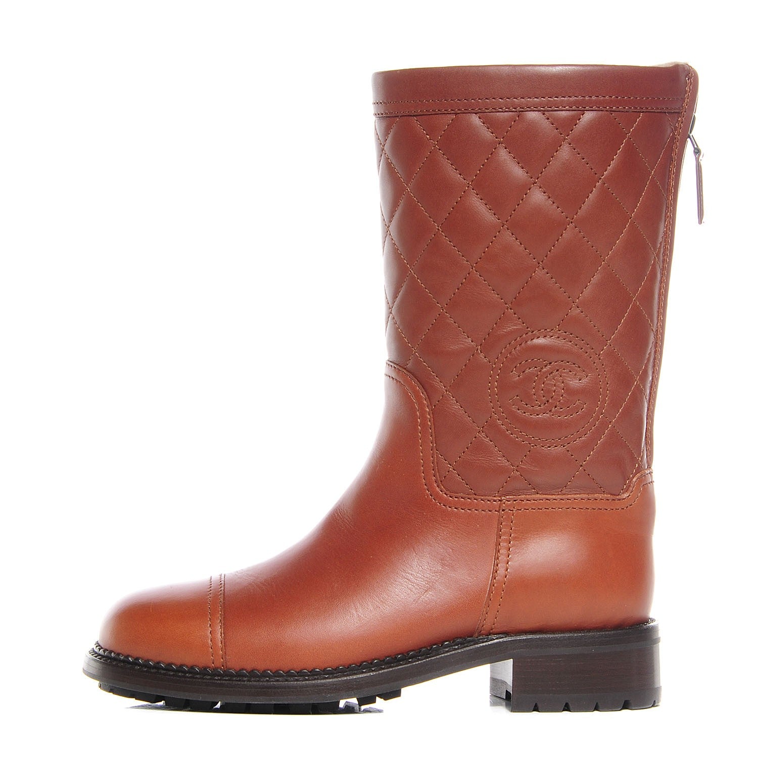 Chanel Leather Quilted Shearling Boots 36 Light Brown 1 of 6