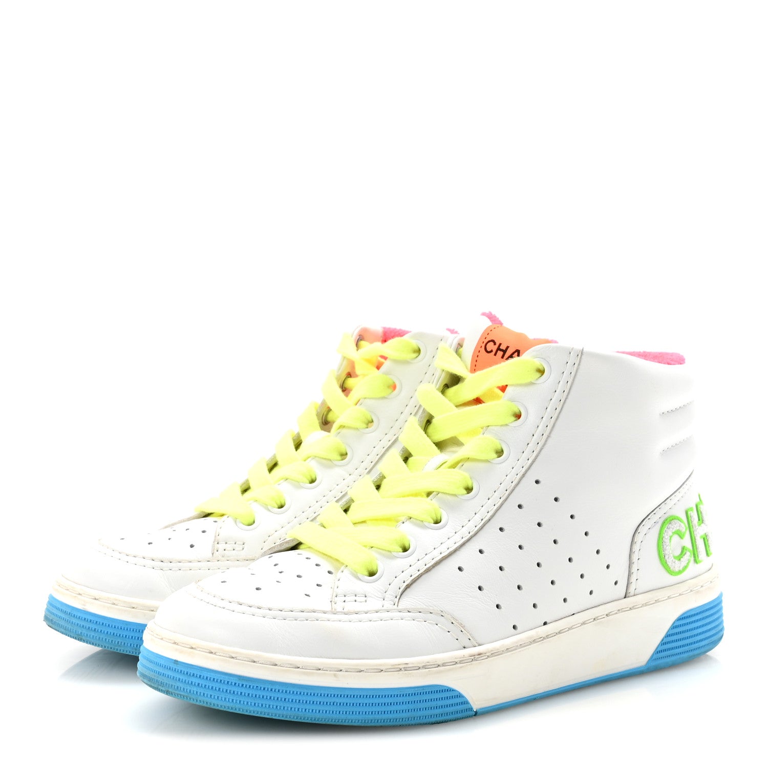 Chanel Calfskin Womens Logo High Top Sneakers 36 White Multicolor
