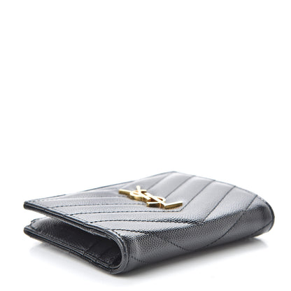 Saint Laurent Grain De Poudre Matelasse Chevron Monogram Zipped Card Case Black 4 of 9