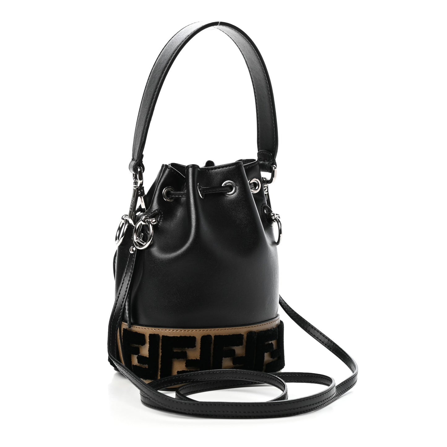 Vitello Liberty Velvet F is Fendi FF Bi-Color Mini Mon Tresor Bucket Bag Black Fango