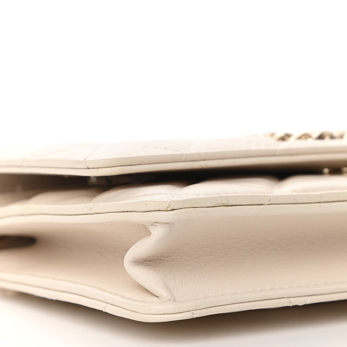 Goatskin Quilted French New Wave Chain CC Wallet On Chain WOC Ivory