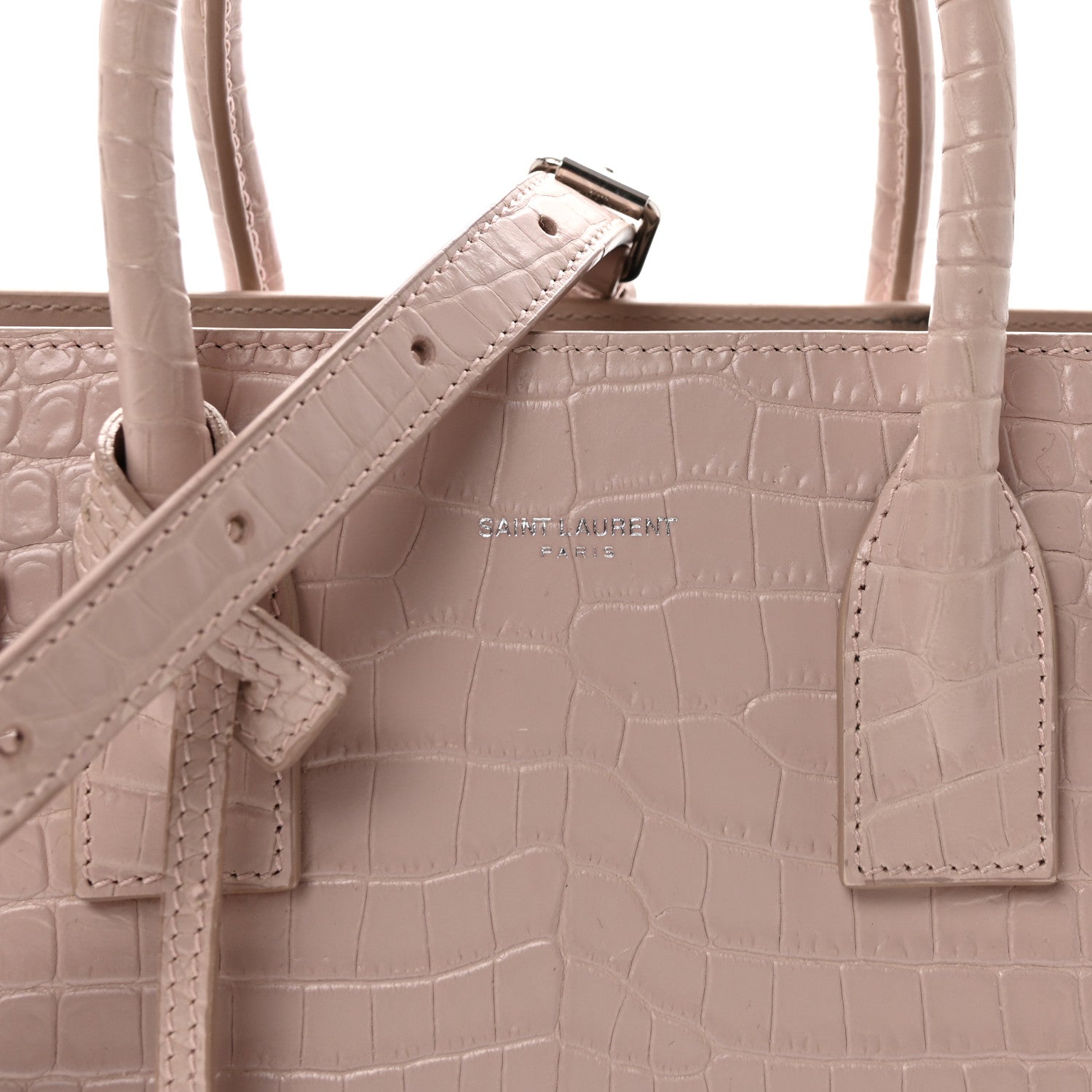 Saint Laurent Calfskin Crocodile Embossed Baby Sac De Jour Rose Antic 7 of 9