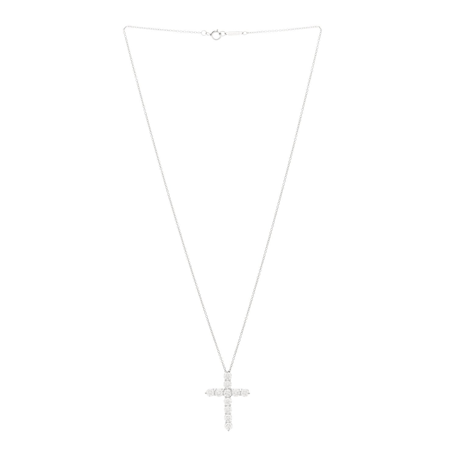 Tiffany Platinum Diamond Large Cross Pendant Necklace 3 of 5