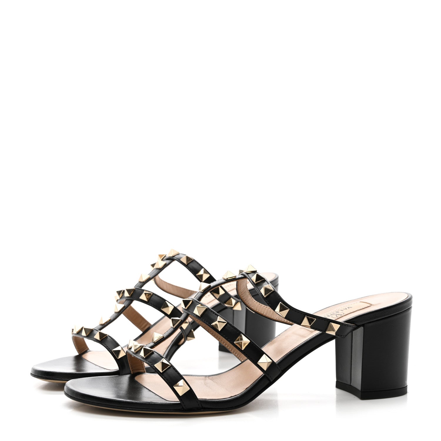 Valentino Garavani Calfskin Rockstud 60mm Caged Slide Sandals 39 Black 3 of 10