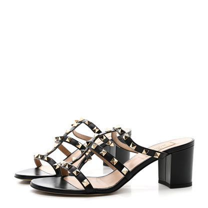 Valentino Garavani Calfskin Rockstud 60mm Caged Slide Sandals 39 Black 3 of 10
