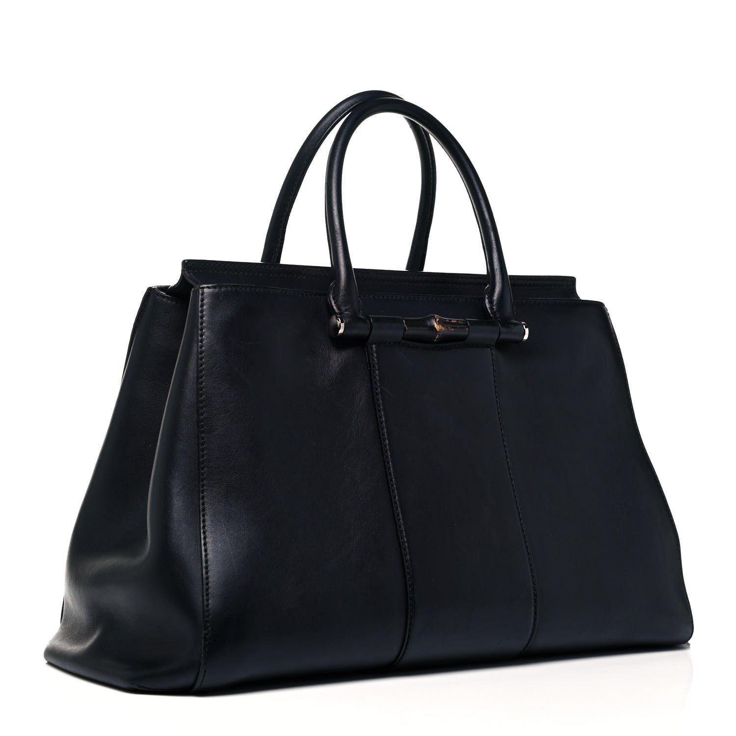 Gucci Calfskin Lady Bamboo Top Handle Bag Black 3 of 14