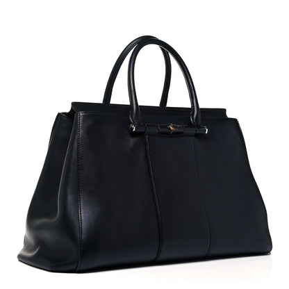 Gucci Calfskin Lady Bamboo Top Handle Bag Black 3 of 14