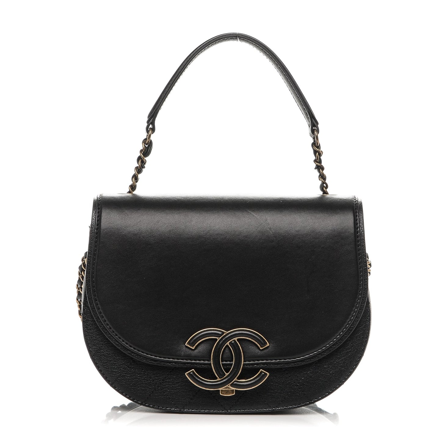 Shiny Calfskin Goatskin Quilted Small Coco Curve Messenger Flap Black