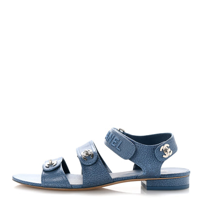 Chanel Iridescent Calfskin Logo CC Turnlock Sandals 39 Blue 1 of 10