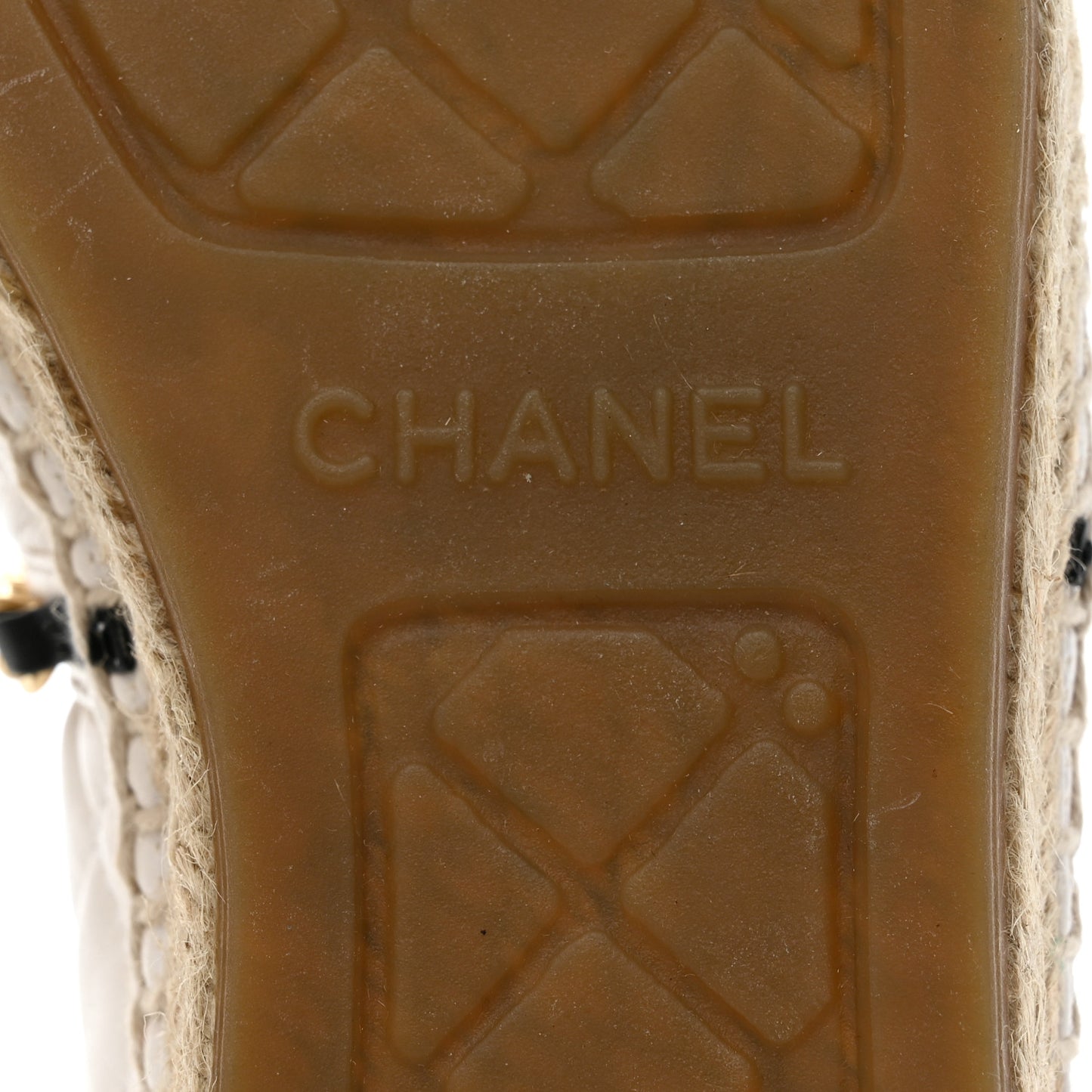 Lambskin Grosgrain Quilted CC Chain Espadrilles 36 White Black