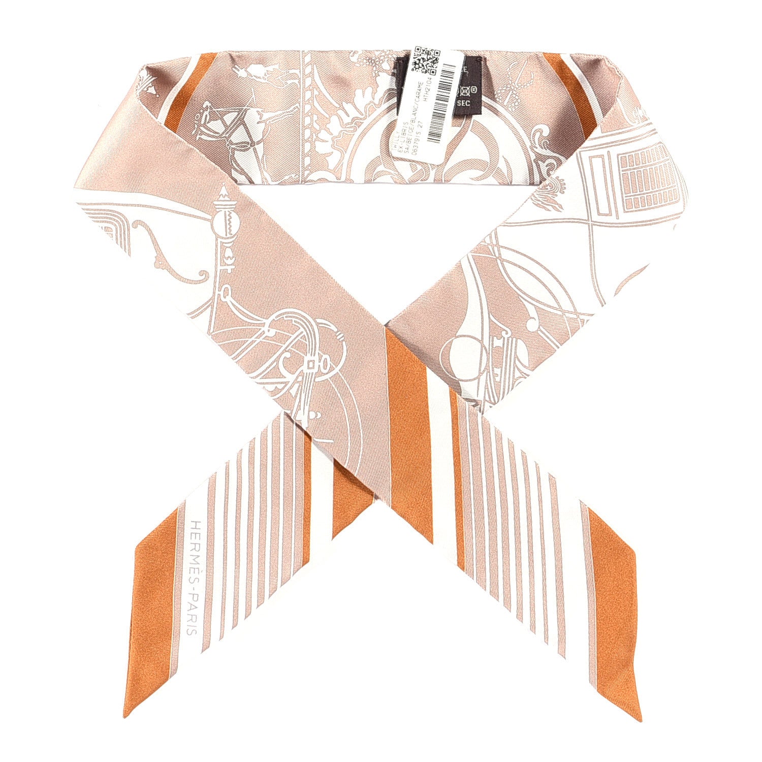 Hermes Silk Ex-Libris Twilly Beige White Caramel 2 of 6