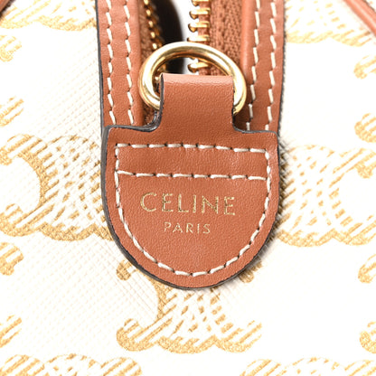 Celine Triomphe Canvas Calfskin Small Boston Bag White 6 of 10