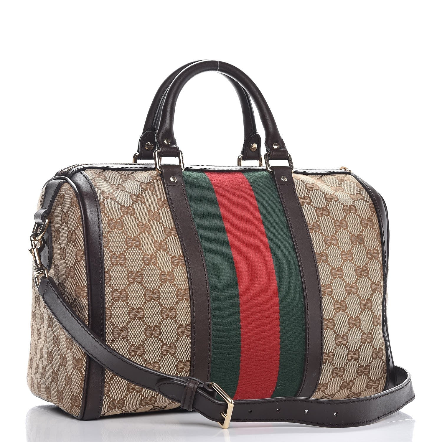 Gucci Monogram Vintage Web Medium Boston Dark Brown 4 of 15
