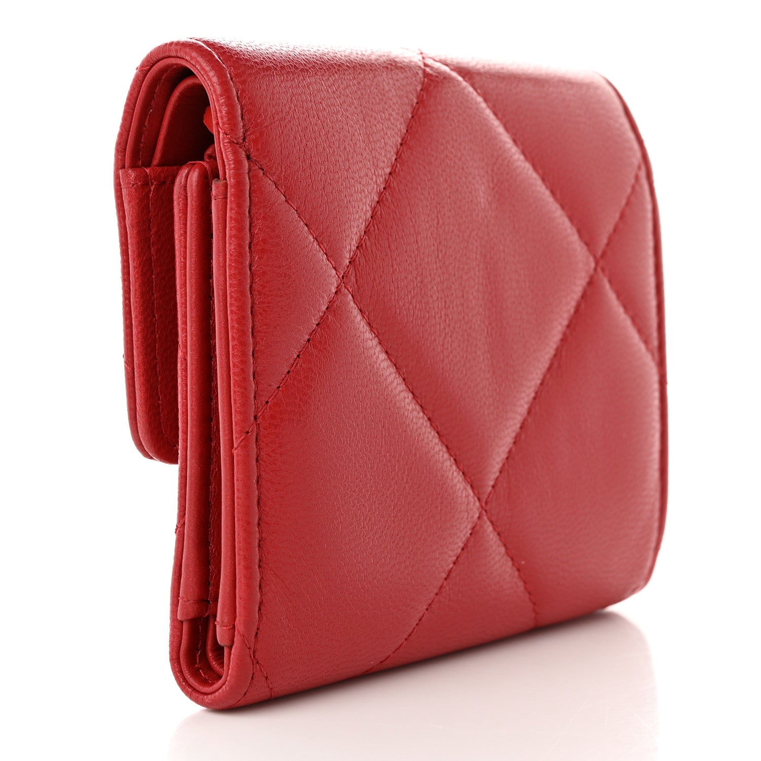 Chanel Goatskin Quilted Chanel 19 Small Flap Wallet Red 3 of 10