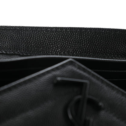 Saint Laurent Grain De Poudre Matelasse Chevron Monogram Large Flap Wallet Black 7 of 7