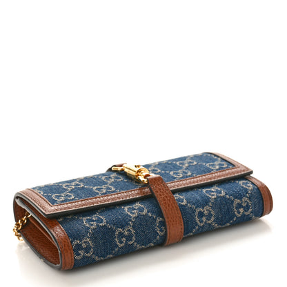 Gucci New Denim GG Monogram Jackie 1961 Chain Wallet Blue Tea Cuir 4 of 10