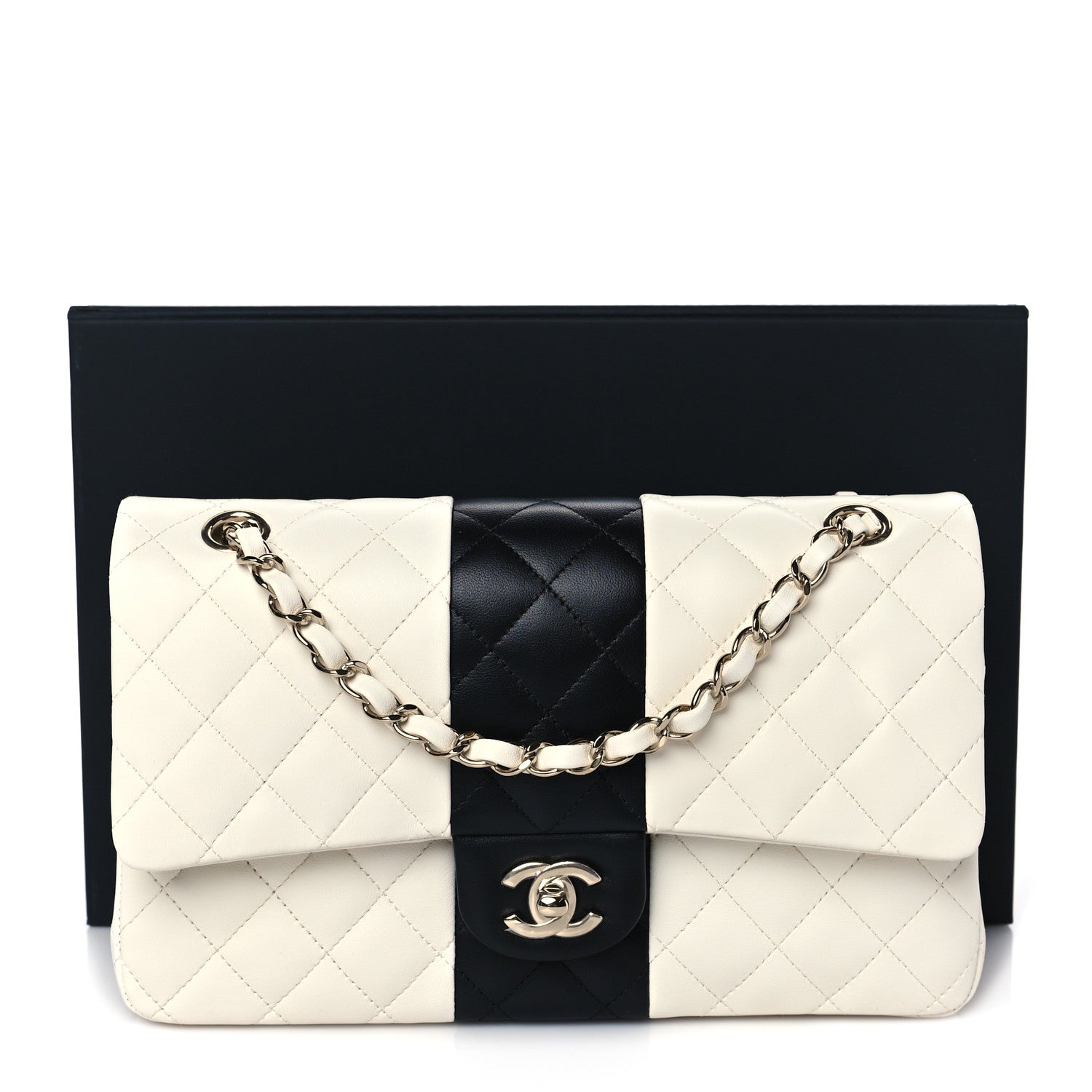 Chanel Lambskin Quilted Medium Double Flap Black White 10 of 10