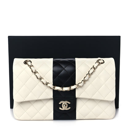 Chanel Lambskin Quilted Medium Double Flap Black White 10 of 10